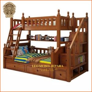 tempat tidur tingkat anak kayu jati