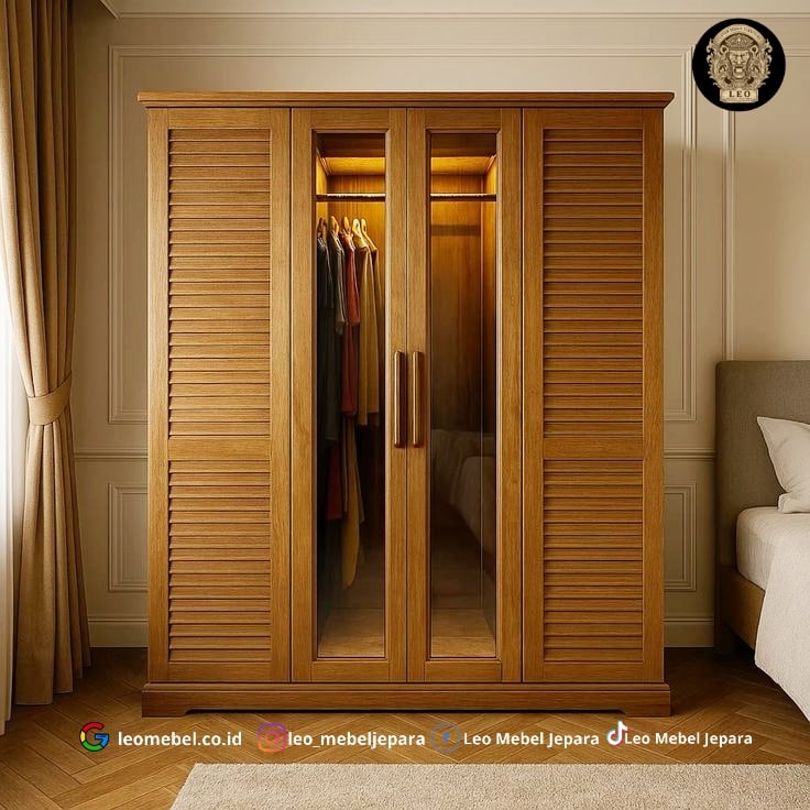 Lemari Baju Minimalis 4 Pintu Kayu Kayu Jati Berkualitas