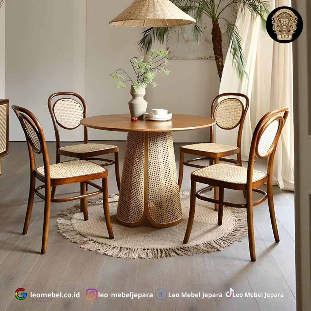 Meja Makan Bundar Minimalis Rotan Modern