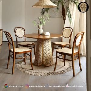 Meja Makan Bundar Minimalis Rotan Modern