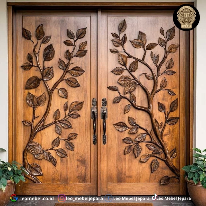 Pintu Ukir Daun Kayu Solid