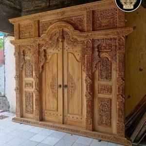 Gebyok Ukir Jati Lengkap (Rangka + 2 Daun Pintu)