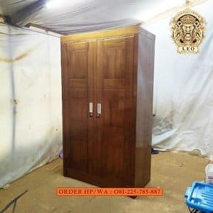 Lemari Pakaian 2 Pintu Kayu Jati Minimalis