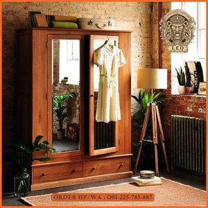 Lemari Pakaian Minimalis 2 Pintu Kaca, Leo Mebel Jepara