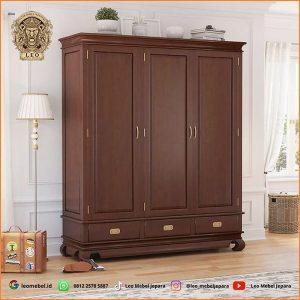 Lemari Pakaian Minimalis 3 Pintu Kayu Jati Modern