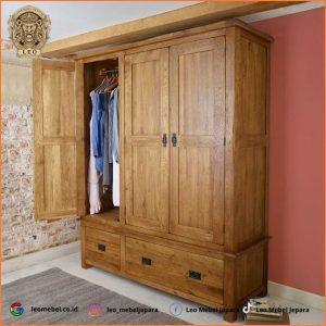 Lemari Pakaian Minimalis 3 Pintu Kayu Jati Modern
