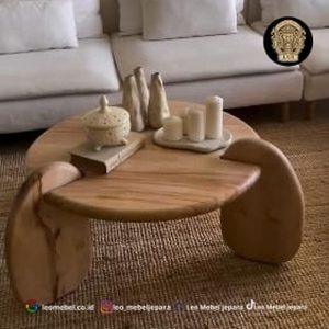 Meja Kopi Bundar Minimalis Kayu Jati Pilihan