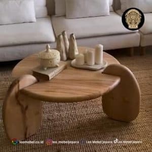 Meja Kopi Bundar Minimalis Kayu Jati Pilihan