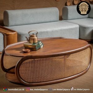 Meja Kopi Oval Rotan Asli Berkualitas