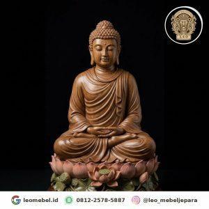 Patung Buddha Ukir Kayu (Duduk di Teratai)