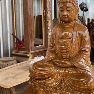 Patung Buddha Ukir Kayu Meditasi (Teratai Berundak)
