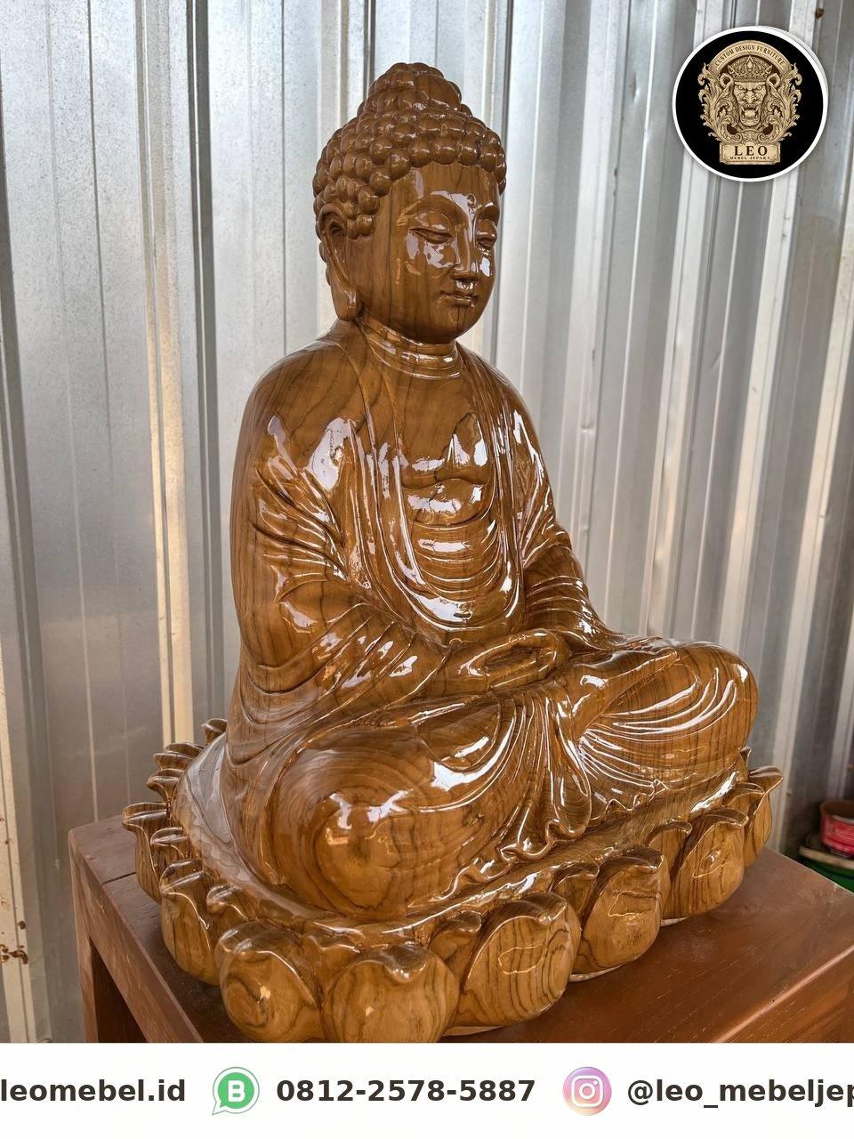 Patung Buddha Ukir Kayu (Teratai Rendah)