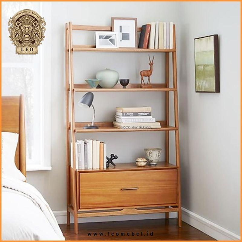Rak Buku Minimalis Kayu Jati Modern