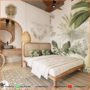 Ranjang Dipan Tempat Tidur Kayu Kombinasi Rotan Asli