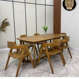 Set Meja Makan Minimalis 6 Kursi Kaki Silang