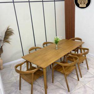 Set Meja Makan Minimalis 6 Kursi Sandaran Lengkung