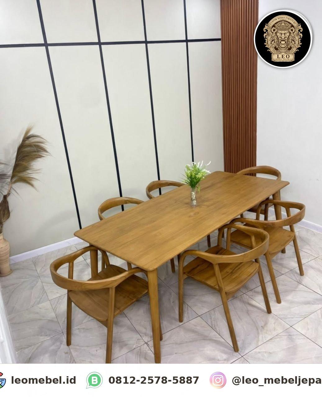 Set Meja Makan Minimalis 6 Kursi Sandaran Lengkung