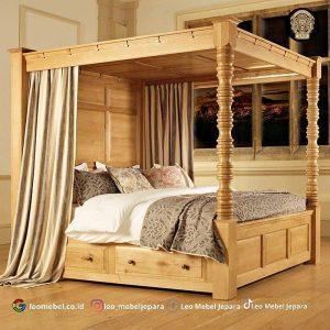 Tempat Tidur Kanopi Kayu Jati