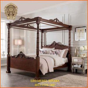 Tempat Tidur Kanopi Kayu Jati Ukir