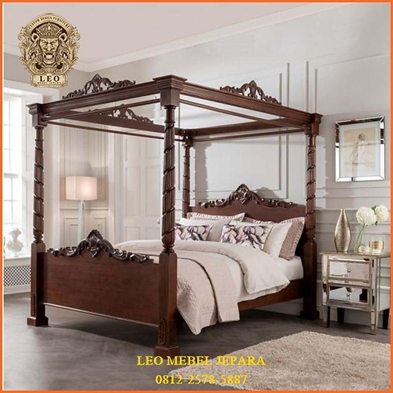 Tempat Tidur Kanopi Kayu Jati Ukir