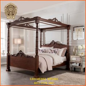 Tempat Tidur Kanopi Kayu Jati Ukir