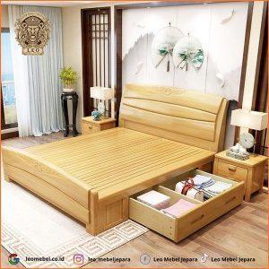 Tempat Tidur Minimalis Kayu Jati Elegan 2 Laci Kanan Kiri