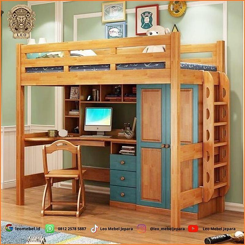 Tempat Tidur Tingkat Bawah nya Meja Belajar Kayu Jati