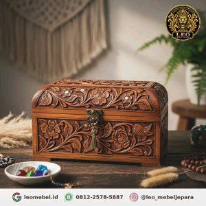 Kotak perhiasan ukir kayu dome premium gesper kuningan kaki