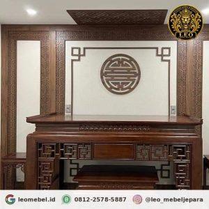 Set meja konsul altar Tionghoa kayu jati motif Greek key fretwork