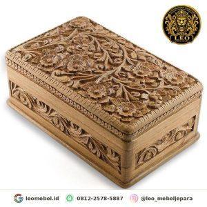 Kotak Perhiasan Ukir Kayu Motif Bunga
