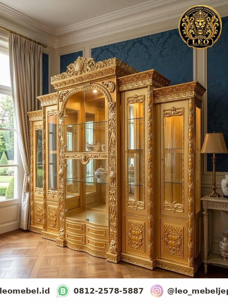 Lemari Display Ukir Klasik Gold Baroque
