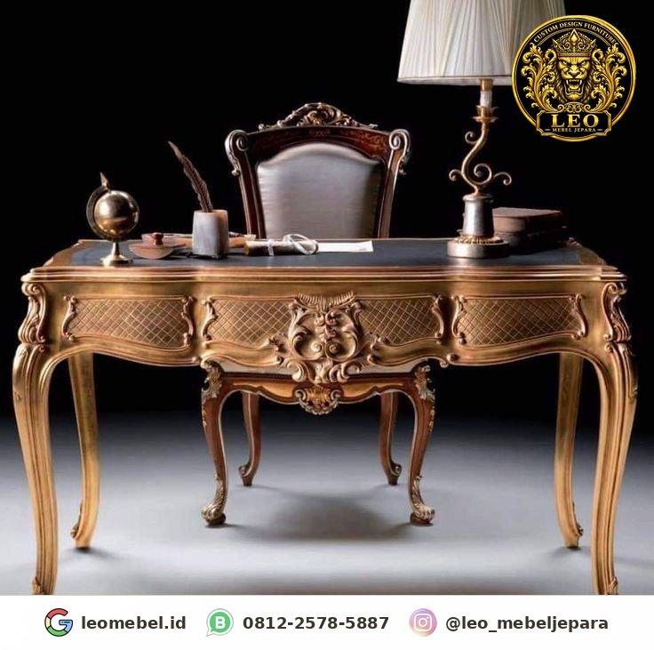 Set Meja Tulis Ukir Klasik Gold (Rococo) + Kursi