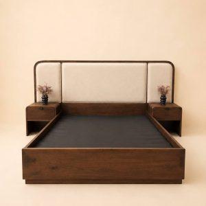 Tempat Tidur Platform Modern — Headboard 3 Panel Cream + Nakas Terintegrasi Leo Mebel Jepara